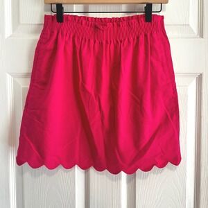 J. Crew Scalloped Hem Skirt Hot Pink Linen Blend Elastic Waist Women's Size 4